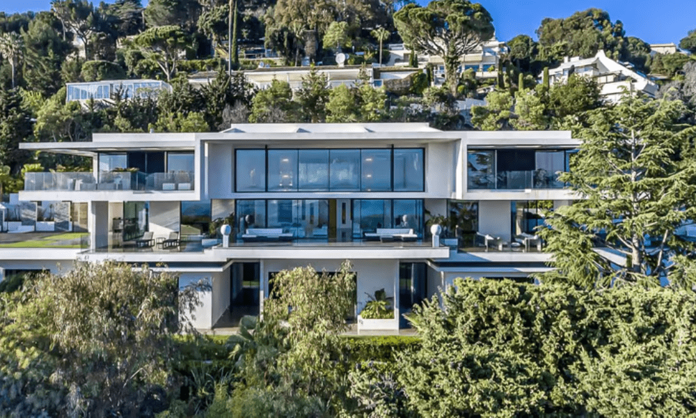 Villa Hotel Californie in Cannes, French Riviera, France – aerial exterior view of the elegant hillside villa overlooking the Mediterranean Sea