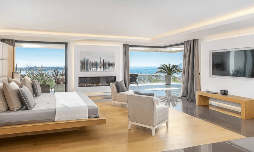 Villa Hotel Californie in Cannes, French Riviera, France – aerial exterior view of the elegant hillside villa overlooking the Mediterranean Sea