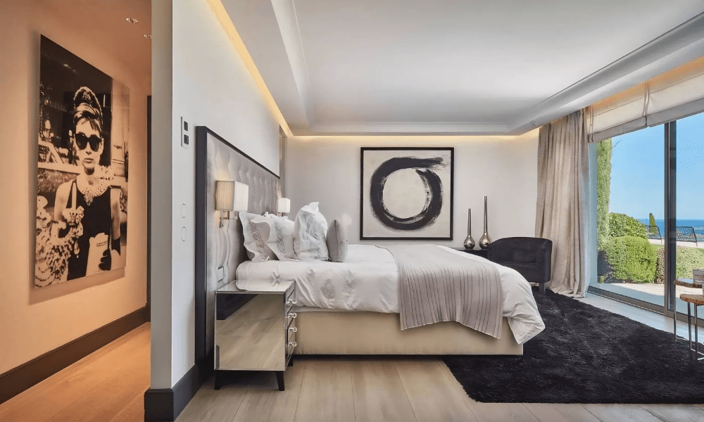 Villa Hotel Bertaud in Grimaud, French Riviera, France – intimate lounge area with lit fireplace and plush armchairs