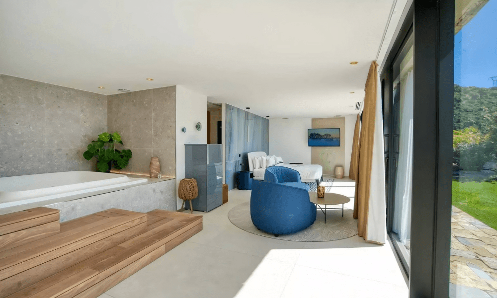 Comfortable guest room in modern villa