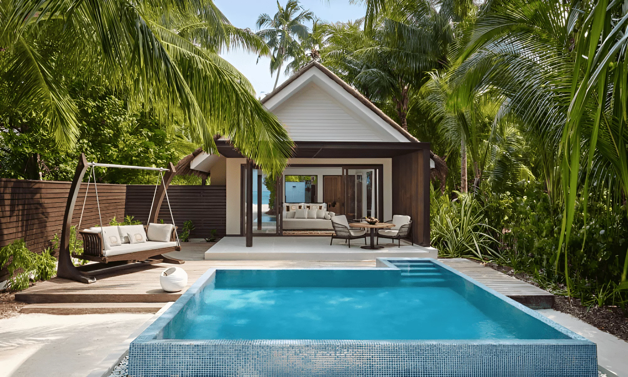 Luxury bungalow with pool in the Maldives.