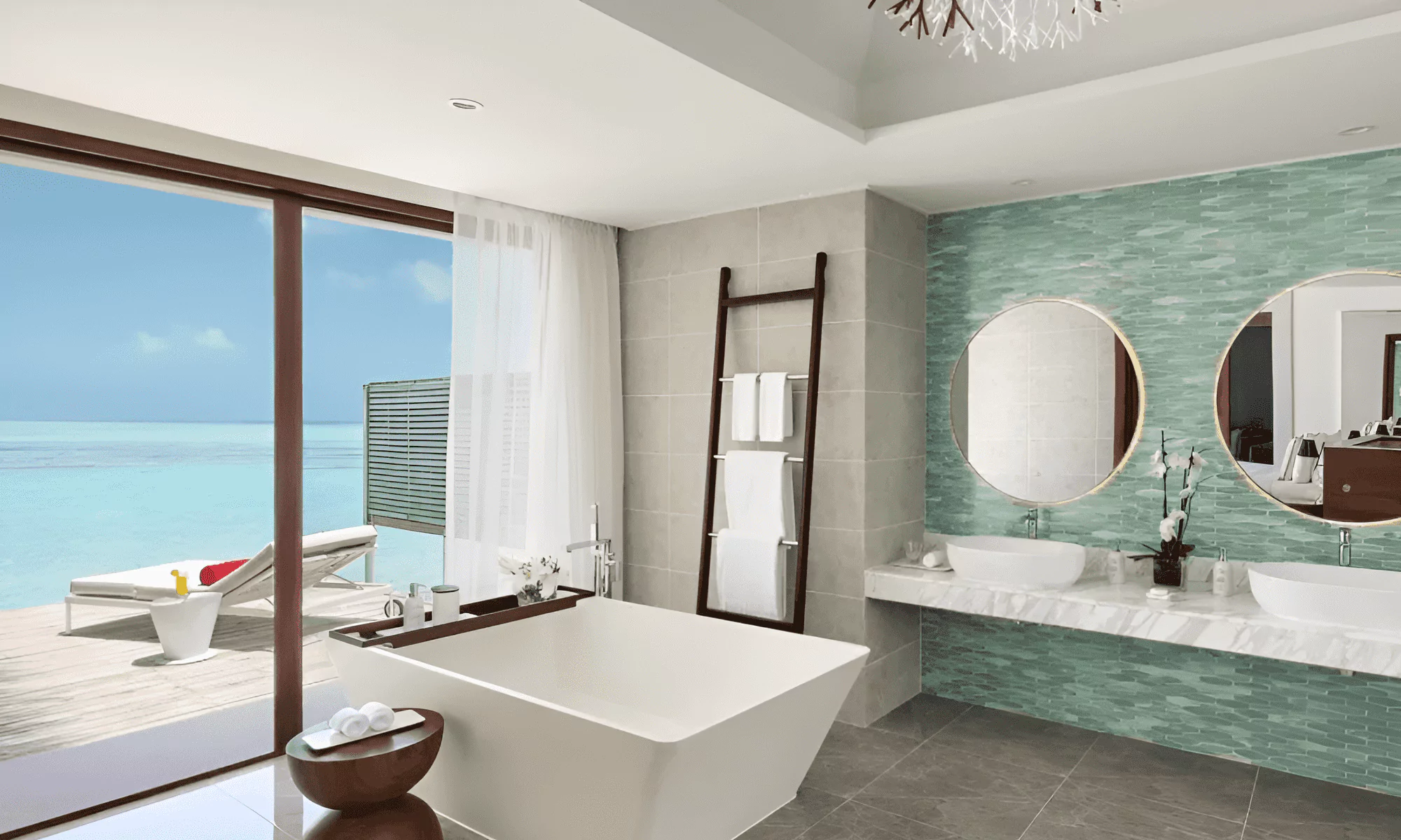 Luxury bathroom in the Maldives suite with ocean views.