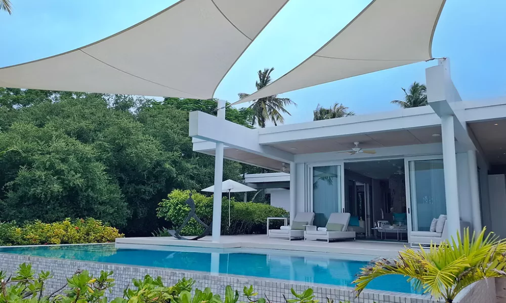 The Villa Hotel's private villa can be seen atop a granite rock.
