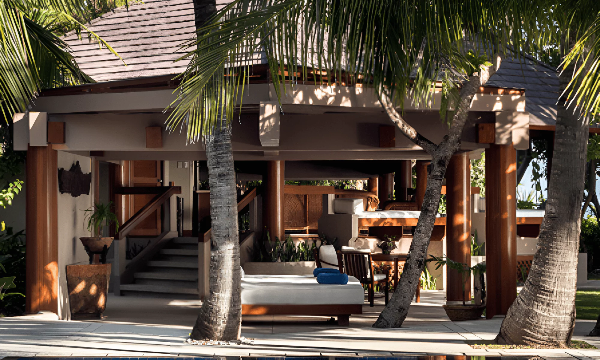 The photo shows Villa Hotels on the private island of Felicité in the Seychelles.