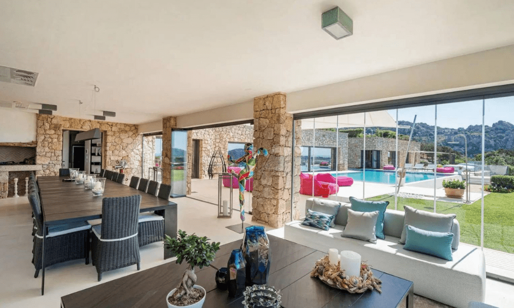 Poolside sun loungers with sea view