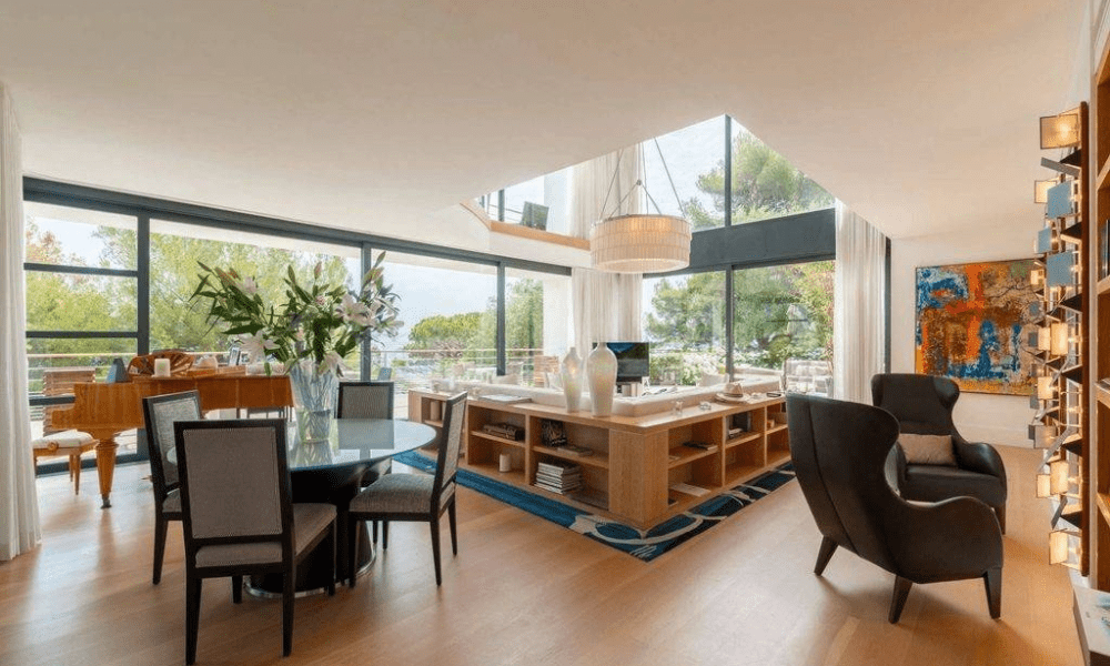 Bright lounge room with natural light and coastal theme