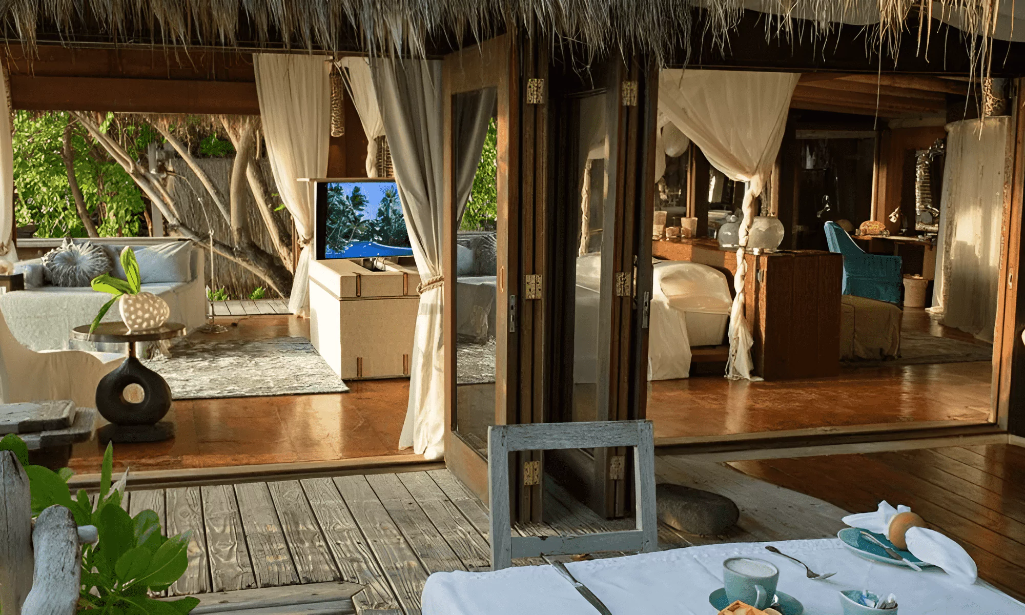 Terrace in the Seychelles with morning coffee.