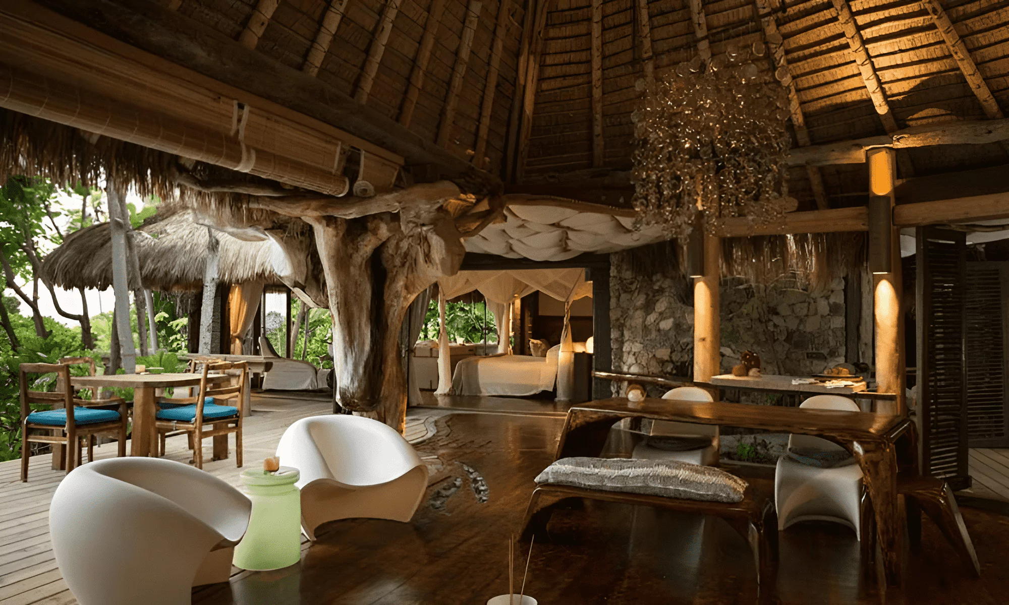 Terrace from the luxury suite on Seychelles Island and lounge.