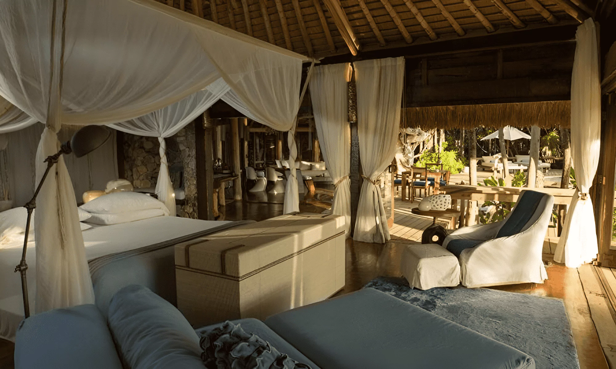 Luxury bedroom on one of the Seychelles' private islands.
