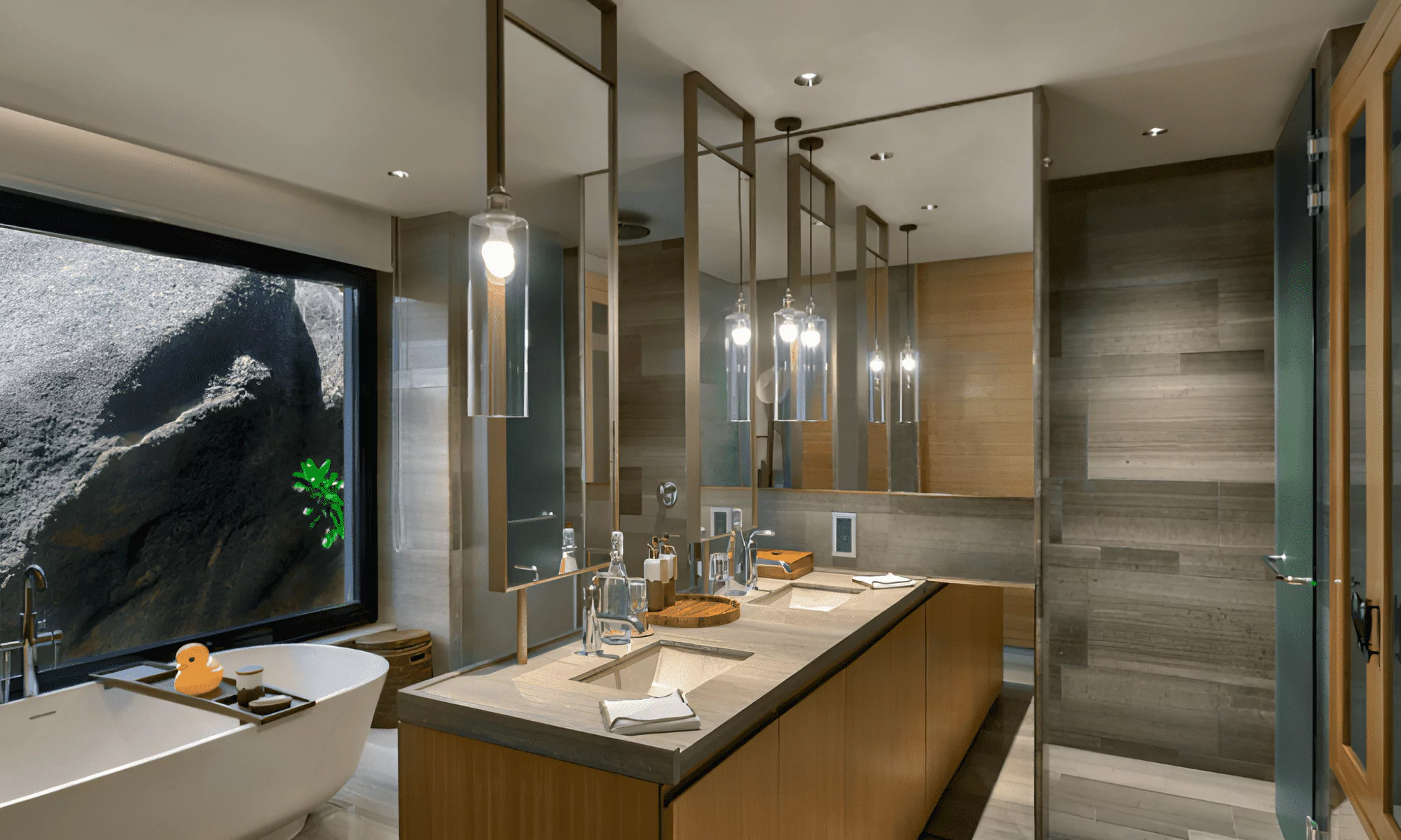 Luxury bathroom with bathtub.