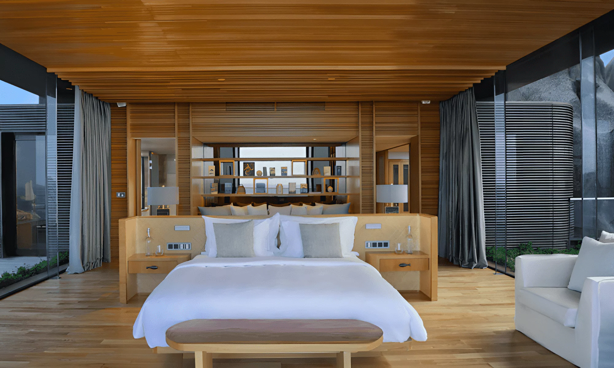 Luxury bedroom with ocean view.