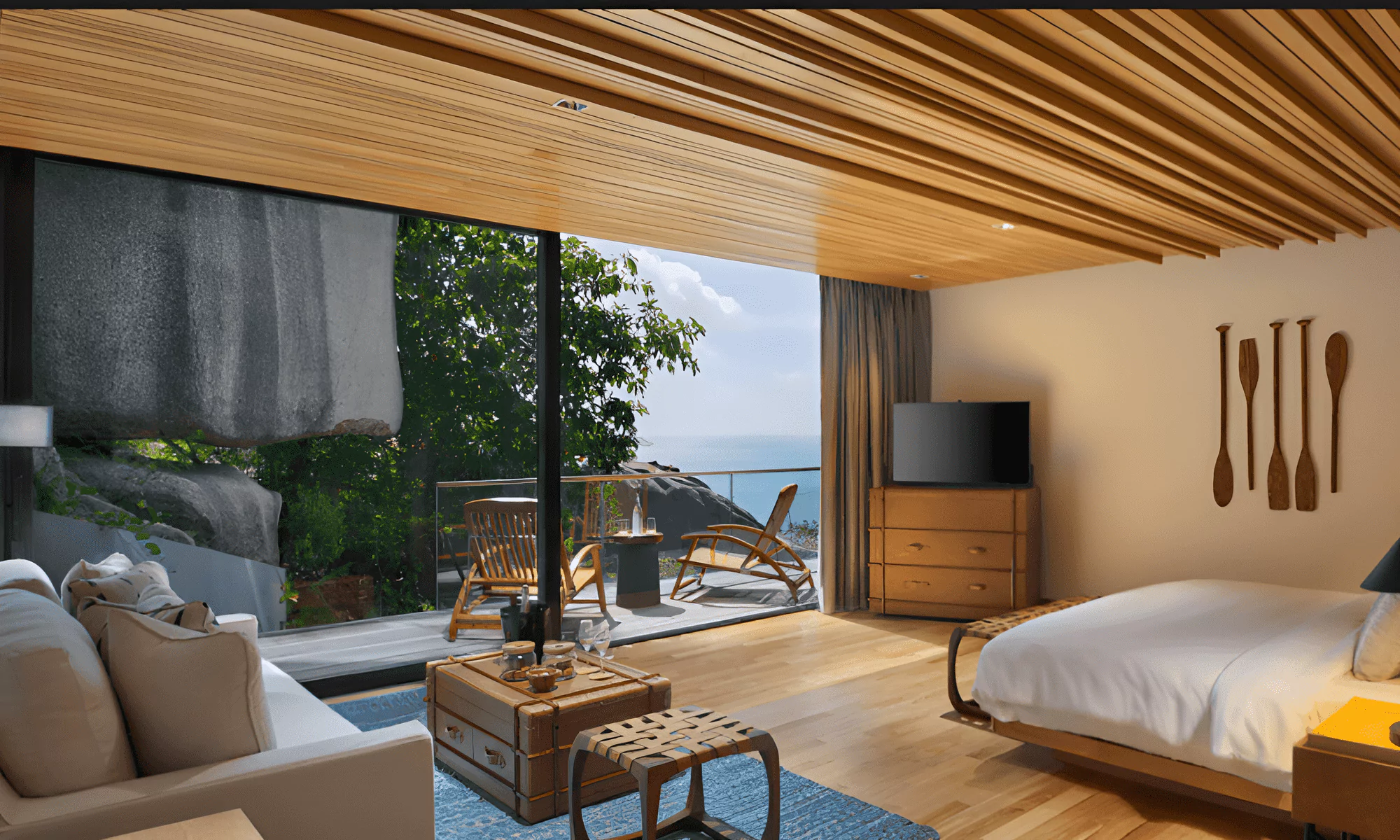 Luxury suite with mountain views, champagne included.