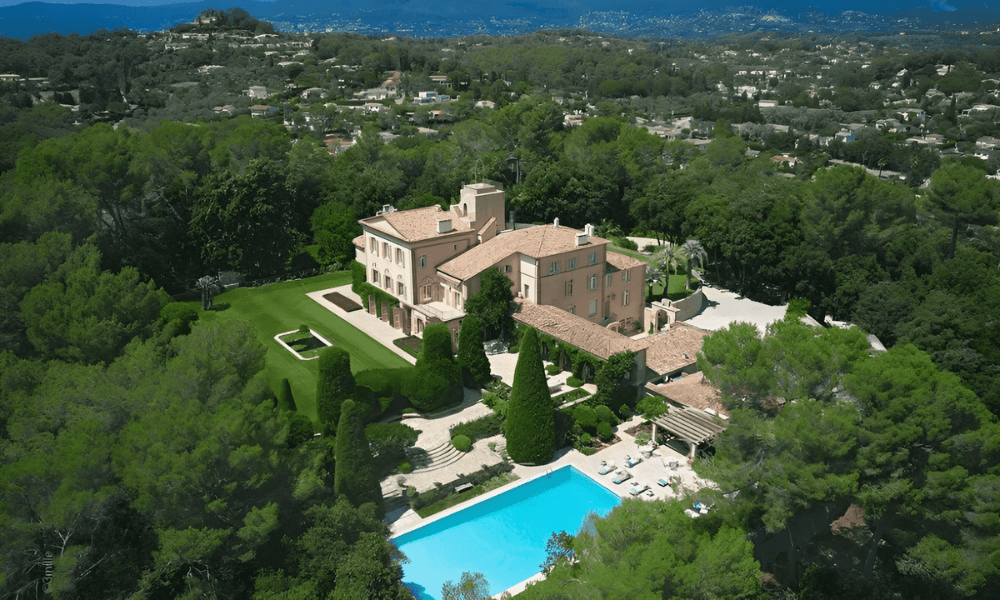 Stylish villa exterior in Valbonne overlooking lush gardens