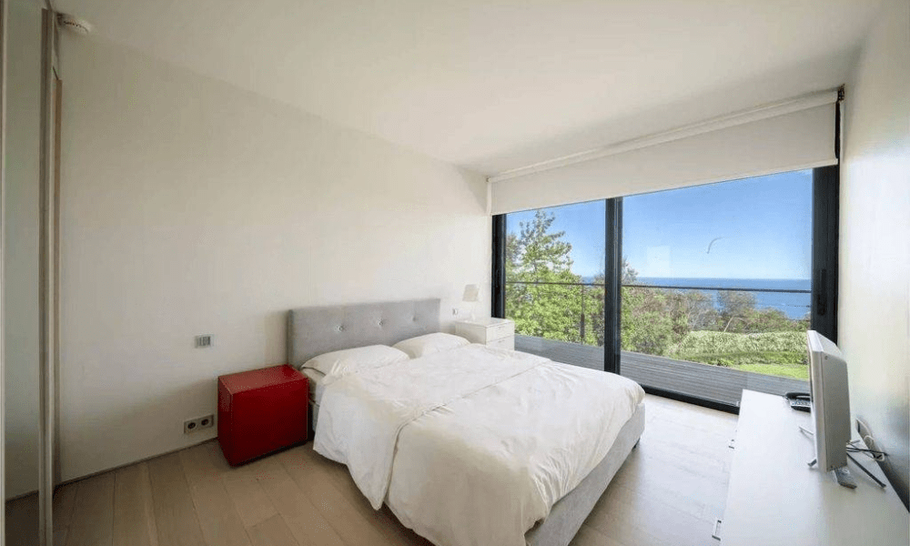 Modern living room interior with natural light and garden views